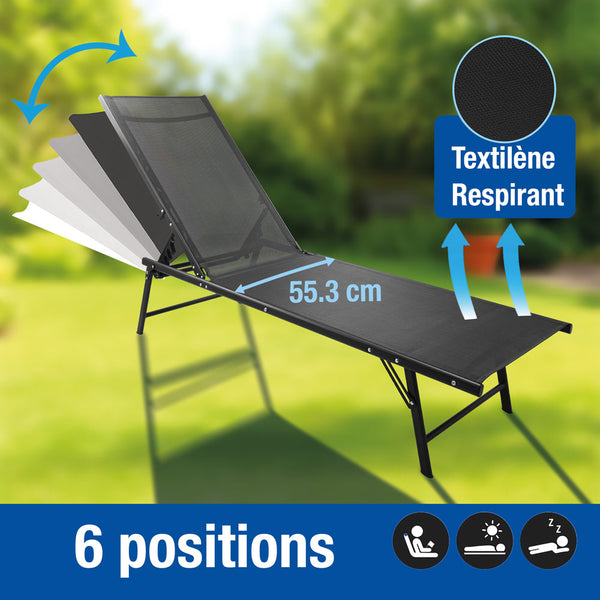 CHAISE LONGUE PLIABLE TEXTILENE NOIRE (1)