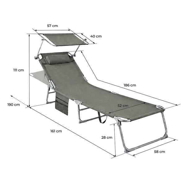 CHAISE LONGUE PLIANTE AVEC PARE-SOLEIL APPUIE-TETE GRIS SUNFOLD PLUS (2)