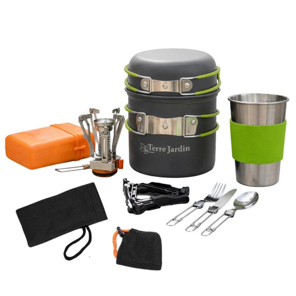 POPOTE DE CAMPING KIT CASSEROLES ALUMINIUM ET RECHAUD 12 PIECES TRAILGAZ PAN (7)