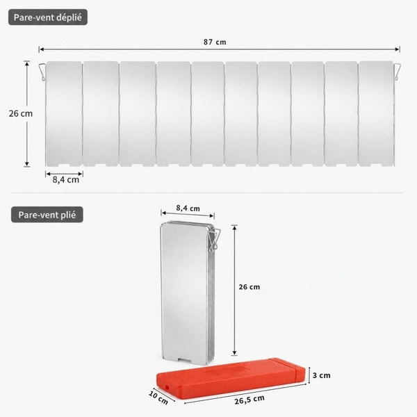 PARE-VENT PLIABLE POUR RÉCHAUD DE CAMPING ALUMINIUM 10 PANNEAUX 8,4X26CM (2)