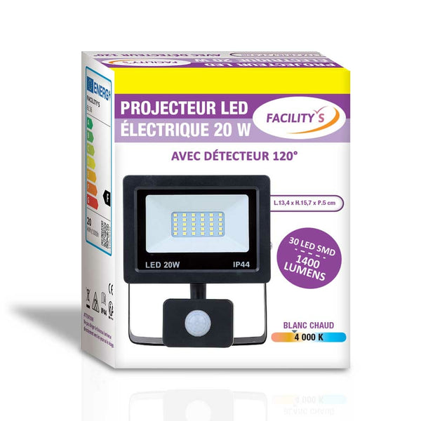 PROJECTEUR LED ÉLECTRIQUE 20W AVEC DÉTECTEUR (2)