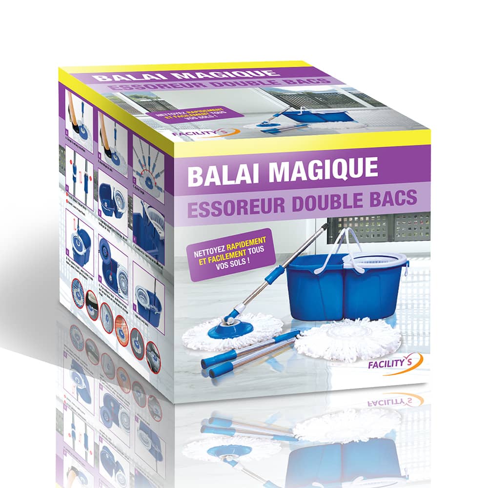 Balai Magique Microfibre Avec Seau Double Compartiments - Essorage  facile