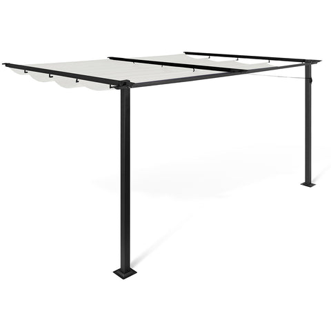 PERGOLA ADOSSÉE 3 X 4 M TOIT RÉTRACTABLE BEIGE (1)