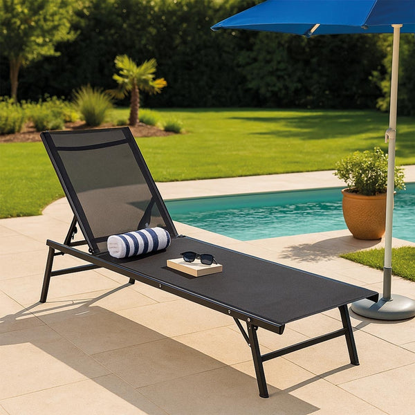 CHAISE LONGUE PLIABLE TEXTILENE NOIRE (8)