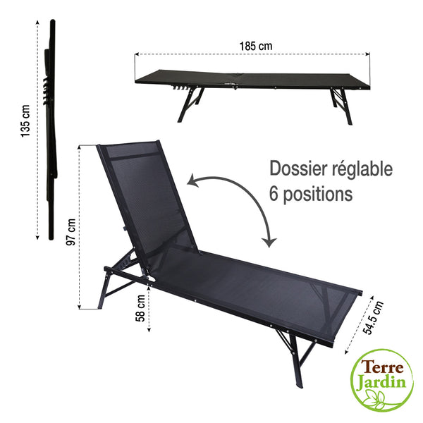CHAISE LONGUE PLIABLE TEXTILENE NOIRE (6)