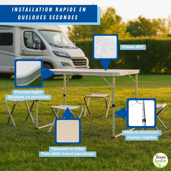 TABLE DE CAMPING PLIABLE AVEC 4 TABOURETS (4)