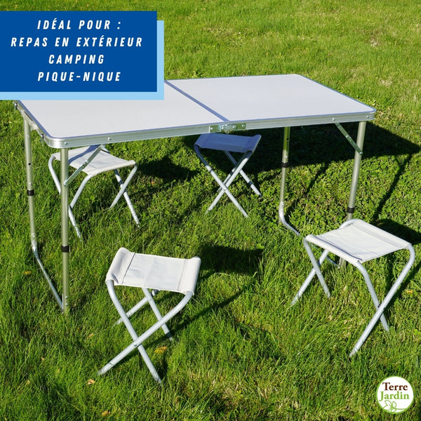 TABLE DE CAMPING PLIABLE AVEC 4 TABOURETS (5)