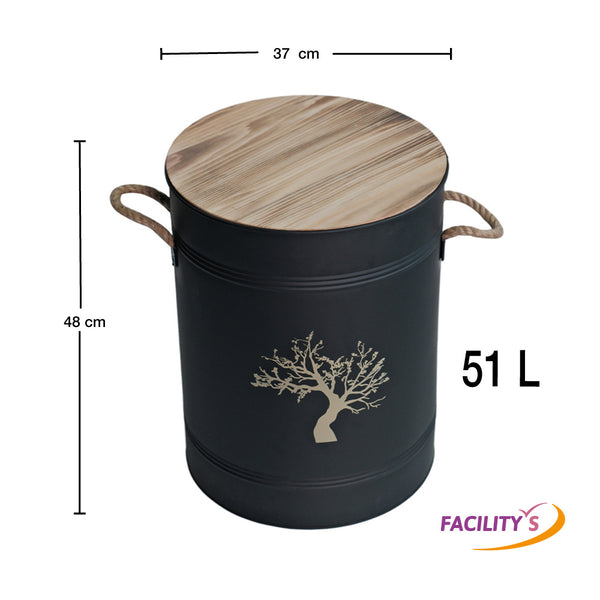 RESERVOIR A GRANULES ACIER NOIR SOPHORA Ø37x48CM, 51L AVEC PELLE (7)