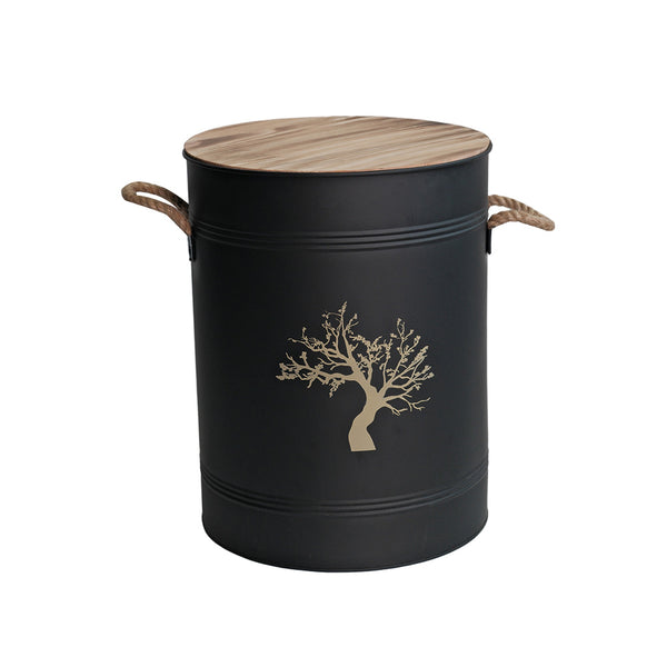 RESERVOIR A GRANULES ACIER NOIR SOPHORA Ø37x48CM, 51L AVEC PELLE (5)