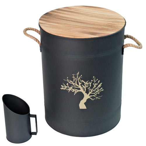 RESERVOIR A GRANULES ACIER NOIR SOPHORA Ø37x48CM, 51L AVEC PELLE (1)