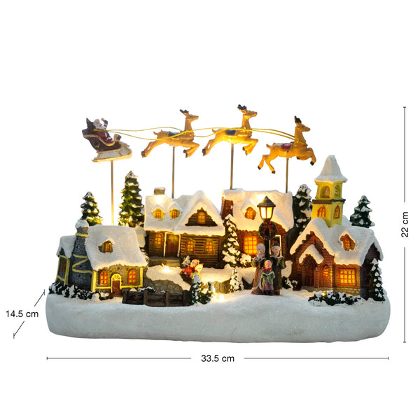 VILLAGE DE NOEL AVEC TRAINEAU VOLANT ANIME A PILES (2)
