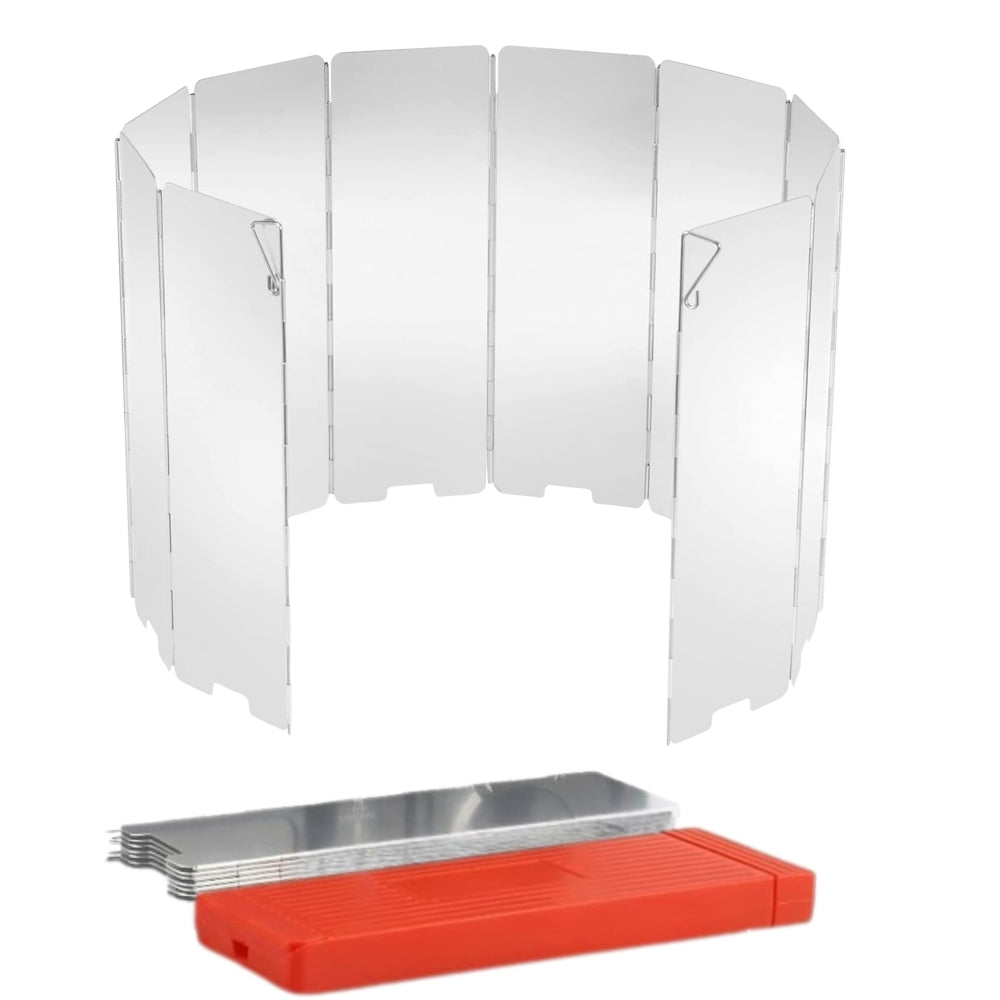 PARE-VENT PLIABLE POUR RÉCHAUD DE CAMPING ALUMINIUM 10 PANNEAUX 8,4X26CM