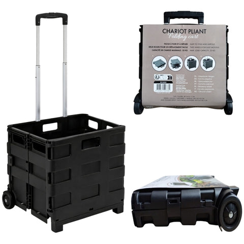 CHARIOT CAISSE PLIABLE ULTRA-SLIM 2 ROUES AVEC POIGNÉE TÉLESCOPIQUE 45L CHARGE MAX 25 KG NOIR (1)