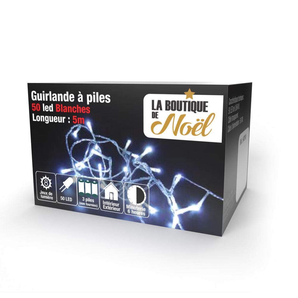 GUIRLANDE TIMER À PILES & GUIRLANDE LED À PILES 50 LED BLANC