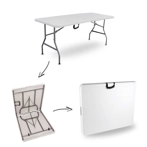 Lot table pliante 8 personnes blanche + 2 bancs 4 pers (1)