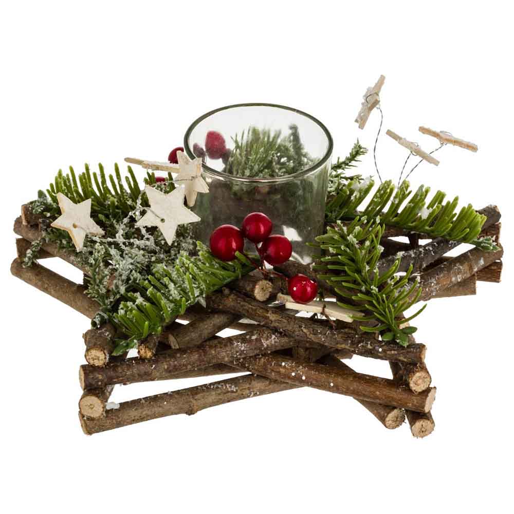 PHOTOPHORE ÉTOILE BOIS DÉCORÉ