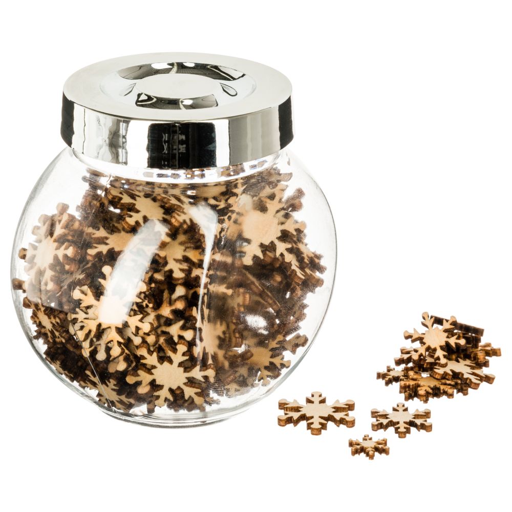 BOCAL DÉCO DE TABLE BOIS ÉTOILES ET FLOCONS